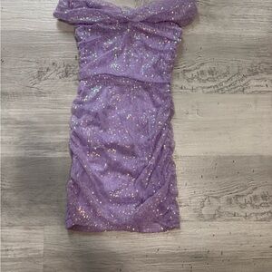 Purple Sequin Off-Shoulder Dress semi formal homecoming